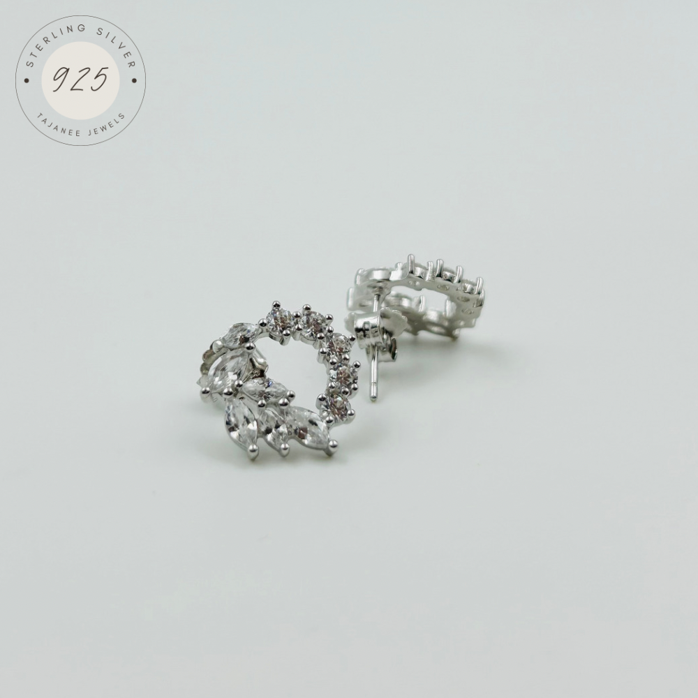 Silver Zircon Round Earrings