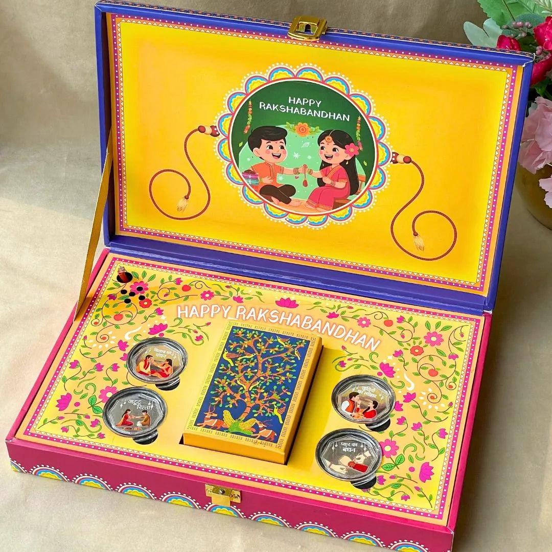 Rakhi Silver Coin Musical Gift Box Set With Cards