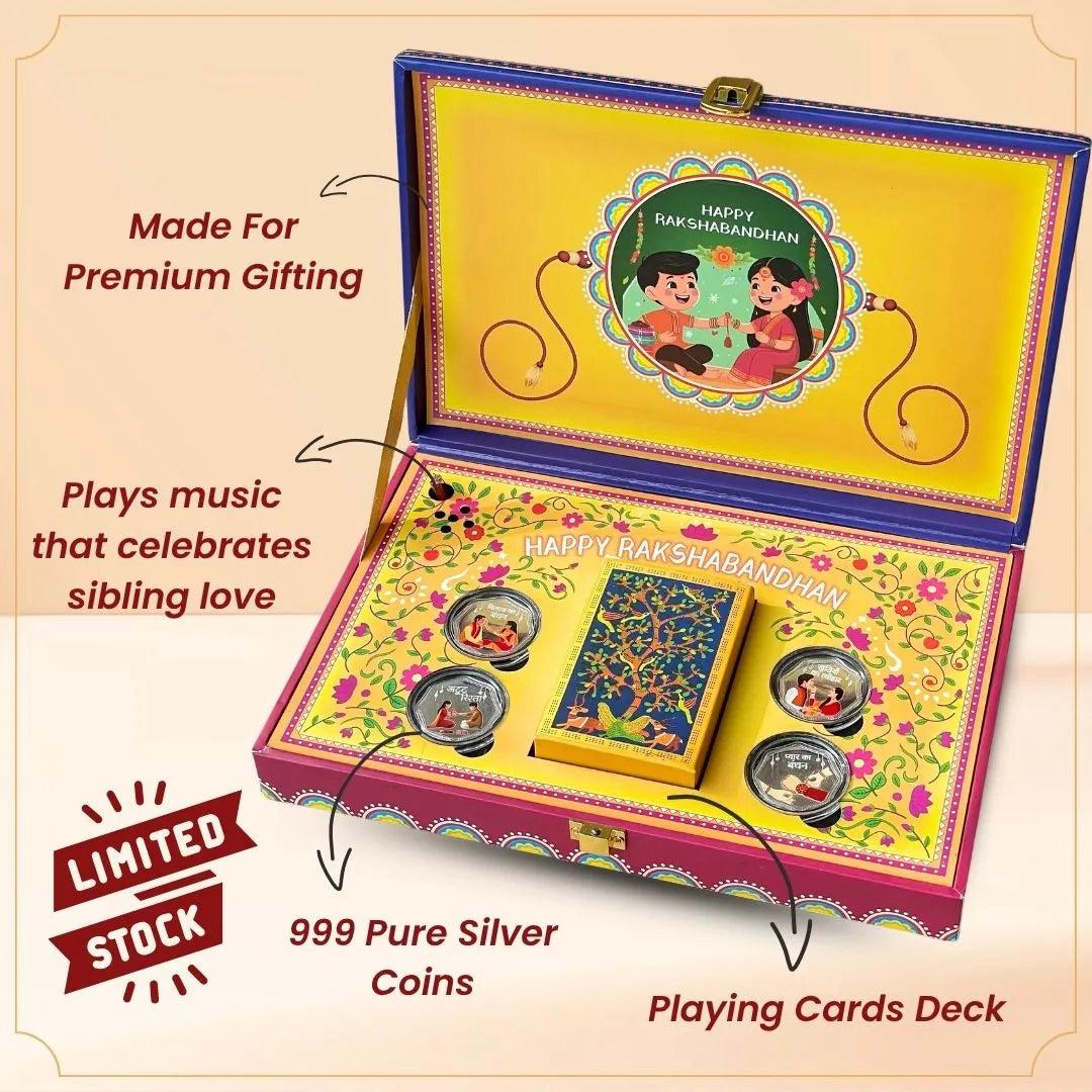 Rakhi Silver Coin Musical Gift Box Set With Cards
