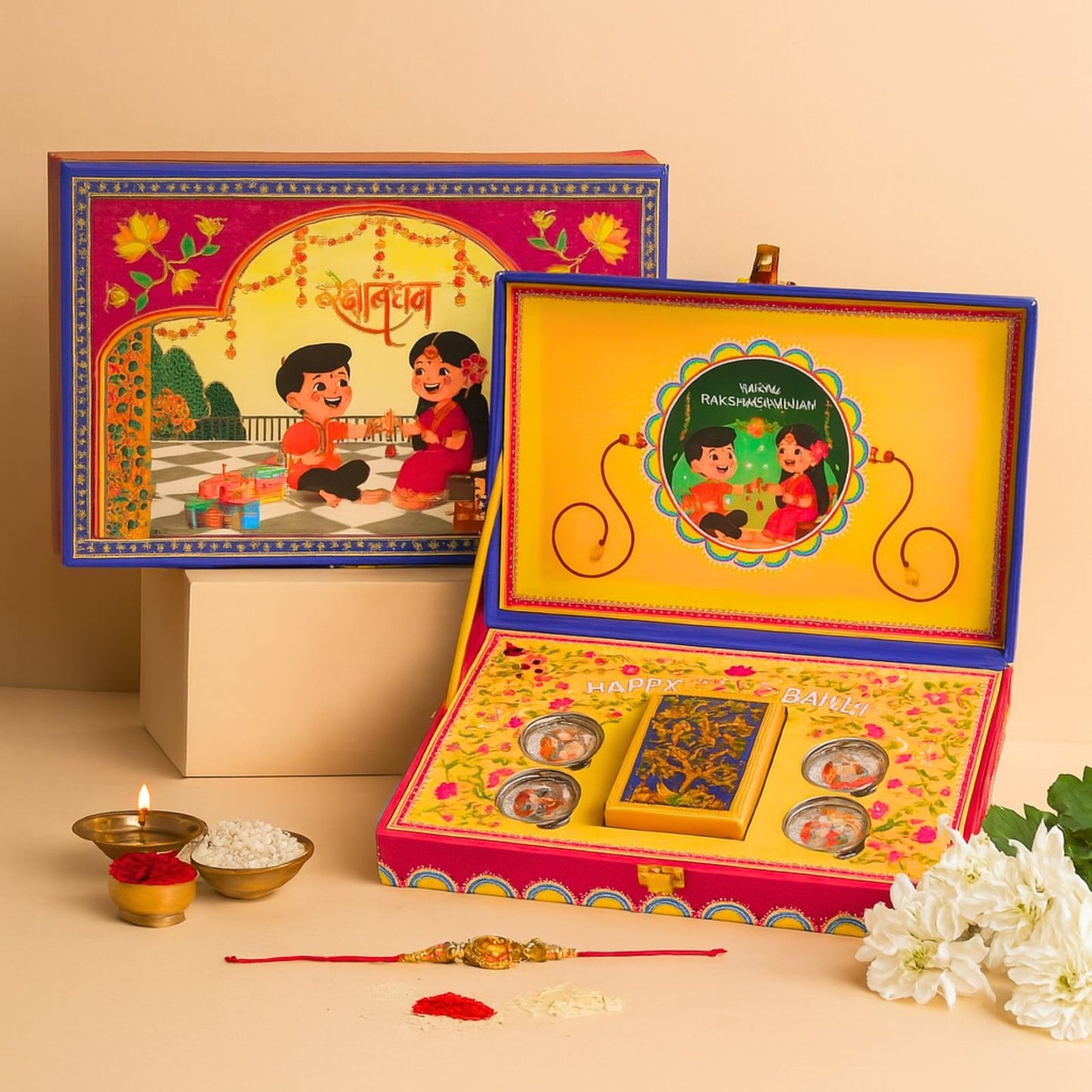 Rakhi Silver Coin Musical Gift Box Set With Cards