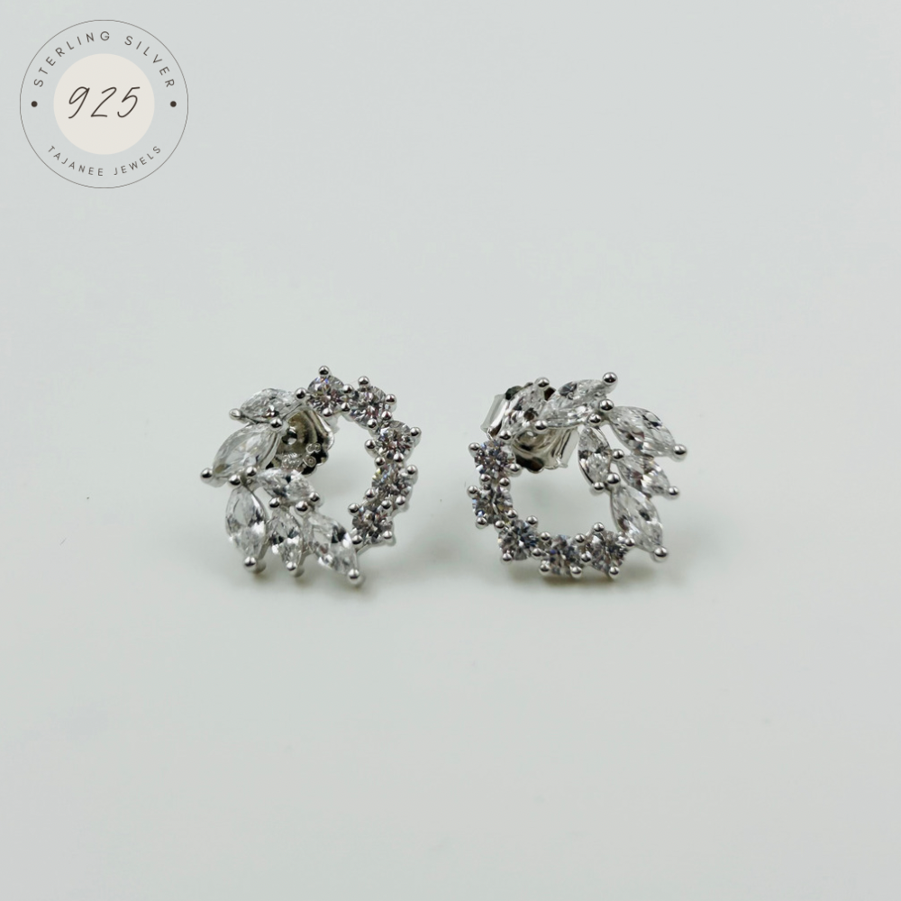 Silver Zircon Round Earrings