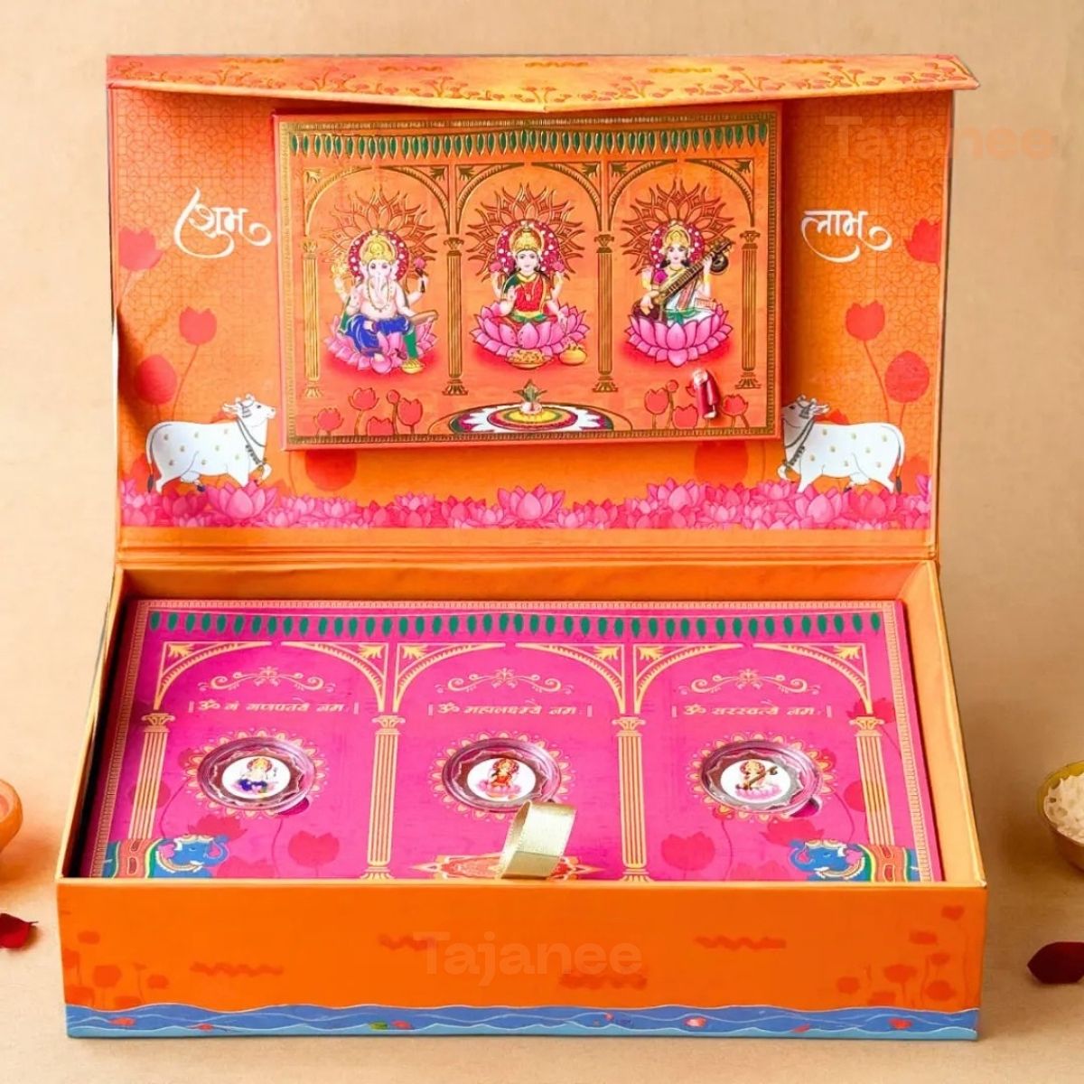 Diwali Silver Coin Musical Gift Box with Pooja Samagri